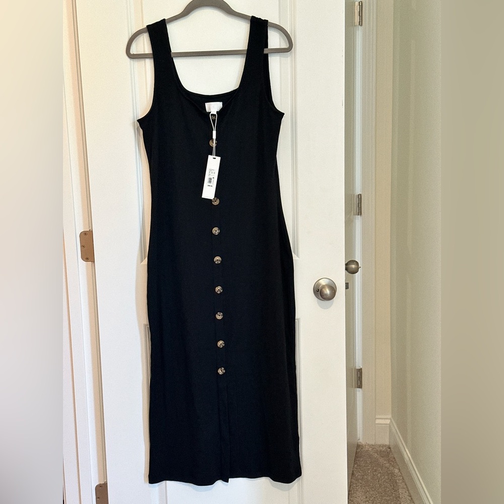 Every Black Buttoned Ribbed Mid Length Dress Size XL